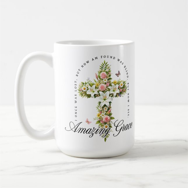 Taza De Café Sorprendente Grace Floral Christian Cross (Izquierda)