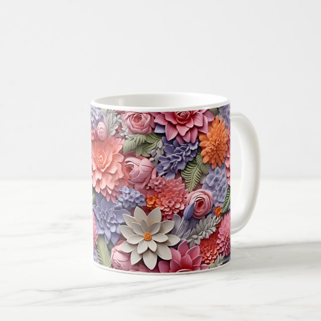 Taza De Café Sorprendente patrón 3D Floral Seamless (Anverso derecho)