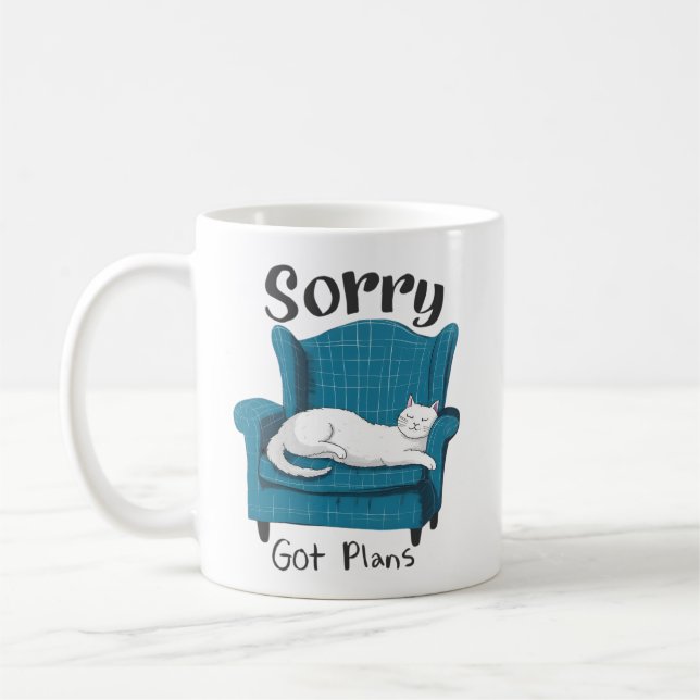Taza De Café Sorry Got Plans Funny Cat Lover Gift  (Izquierda)