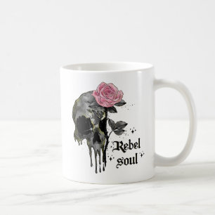 Taza De Café Soul Rebel - Calavera gótica con rosa rosado