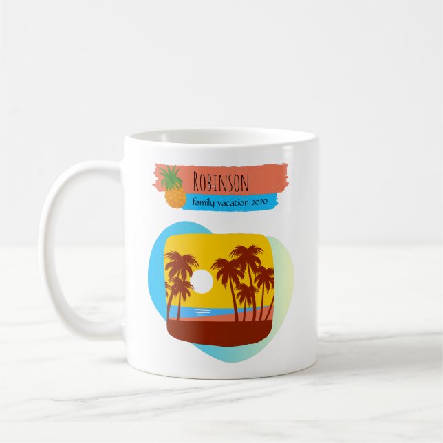 Taza De Café Souvenir de vacaciones en playa tropical familiar (Izquierda)