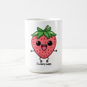 Taza De Café Soy Berry Happy lindo kawaii fresa saltando