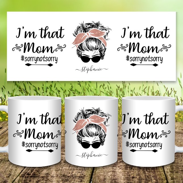 Taza De Café Soy esa mamá graciosa Purpurina de Bun (I'm That Mom Funny Messy Bun Glitter Coffee Mug)