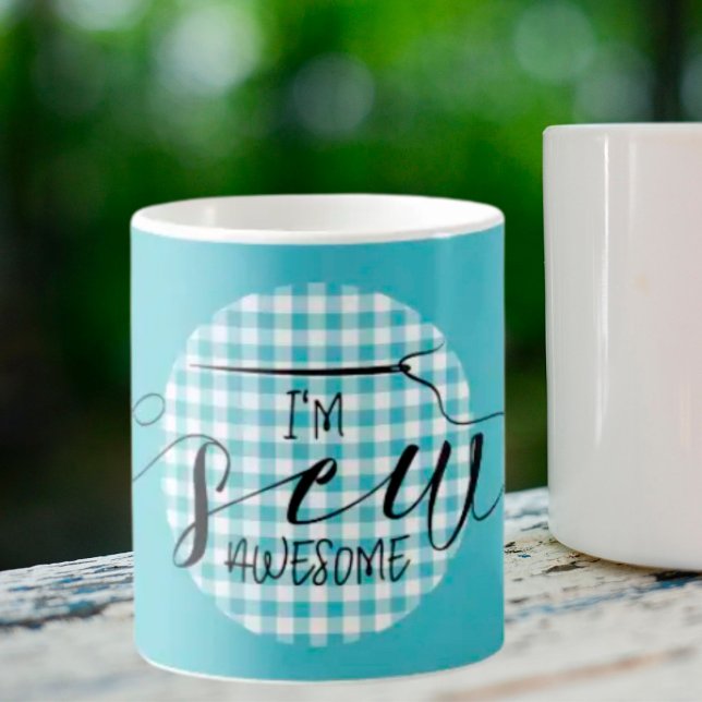 Taza De Café Soy Sew Awesome Blue Gingham (Subido por el creador)