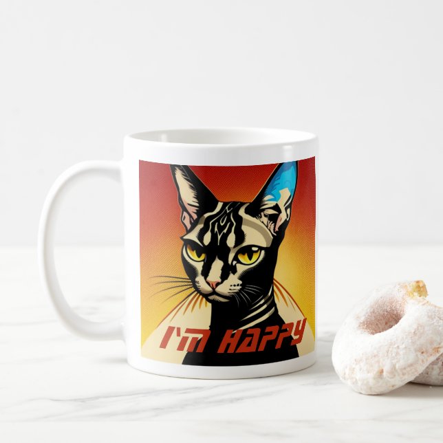 Taza De Café Soy un gato feliz. (Con donut)