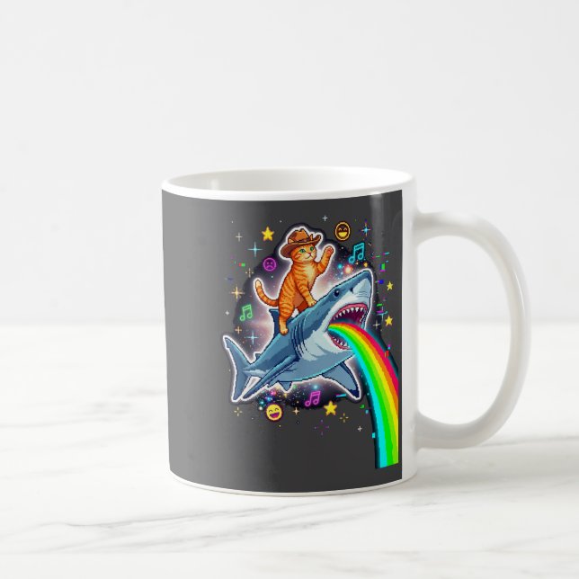 Taza De Café Space Cowboy Cat Riding Shark Rainbow Xel Art  (Derecha)