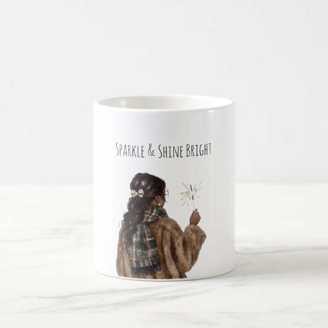 Taza De Café Sparkle Black Girl Christmas New Year (Centro)