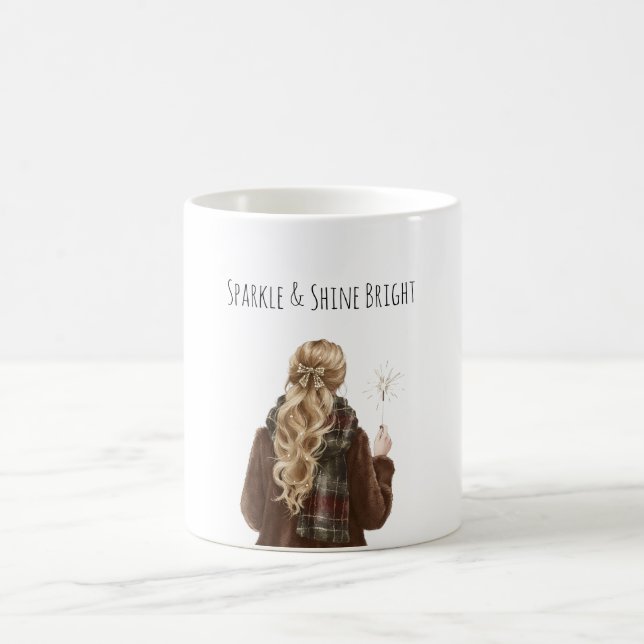 Taza De Café Sparkle Blond Hair Girl Christmas New Year (Centro)