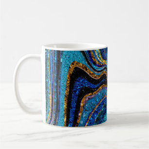 Taza De Café Sparkle Glam Purpurina arte de mármol femenino azu