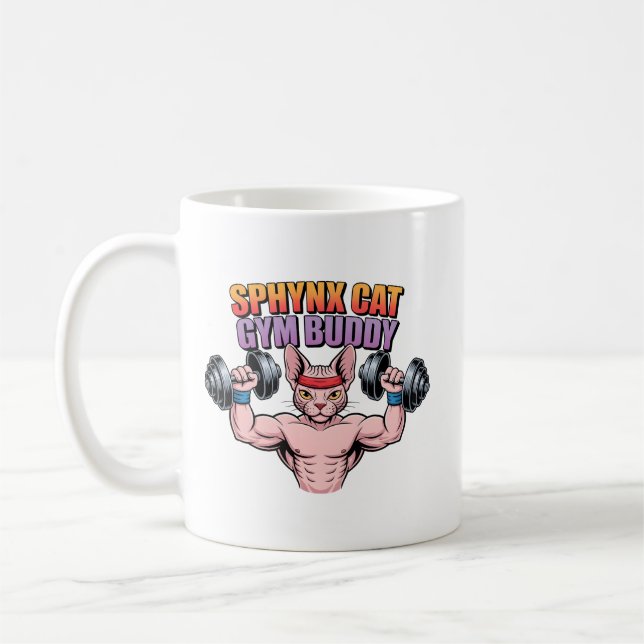 Taza De Café Sphynx Cat Gym Buddy Muscular Cartoon (Izquierda)