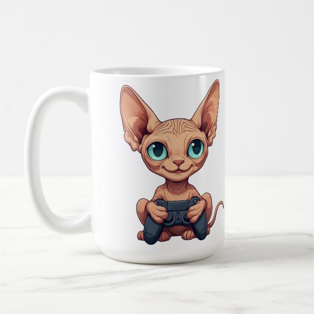 Taza De Café Sphynx Cat Holding Game Controller (Izquierda)