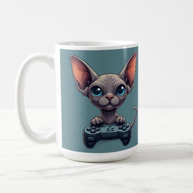 Taza De Café Sphynx Cat Holding Game Controller (Izquierda)