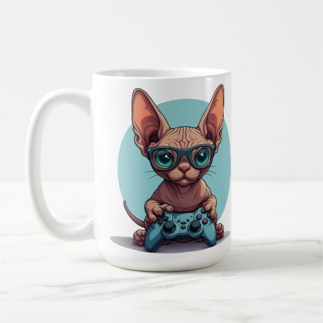 Taza De Café Sphynx Cat Holding Game Controller (Izquierda)