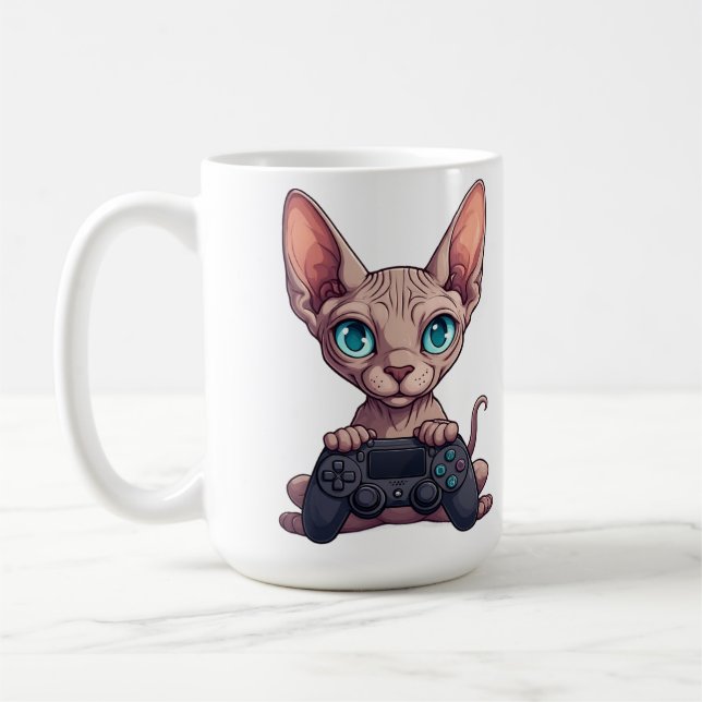 Taza De Café Sphynx Cat Holding Game Controller (Izquierda)