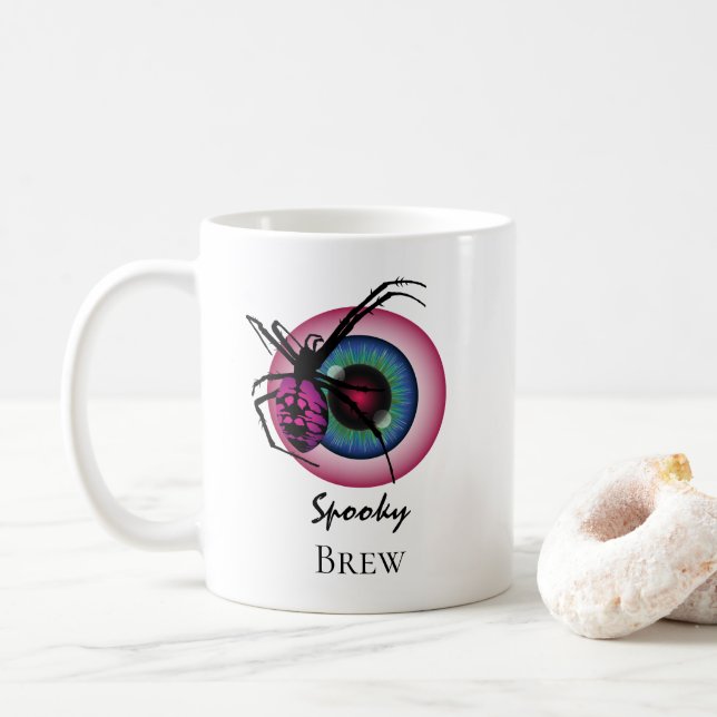 Taza De Café Spider and Blooshot Eyeball Personalizado Textos (Con donut)