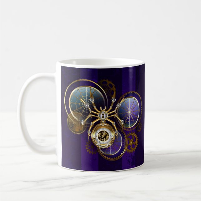 Taza De Café Spider Steampunk sobre fondo morado (Izquierda)