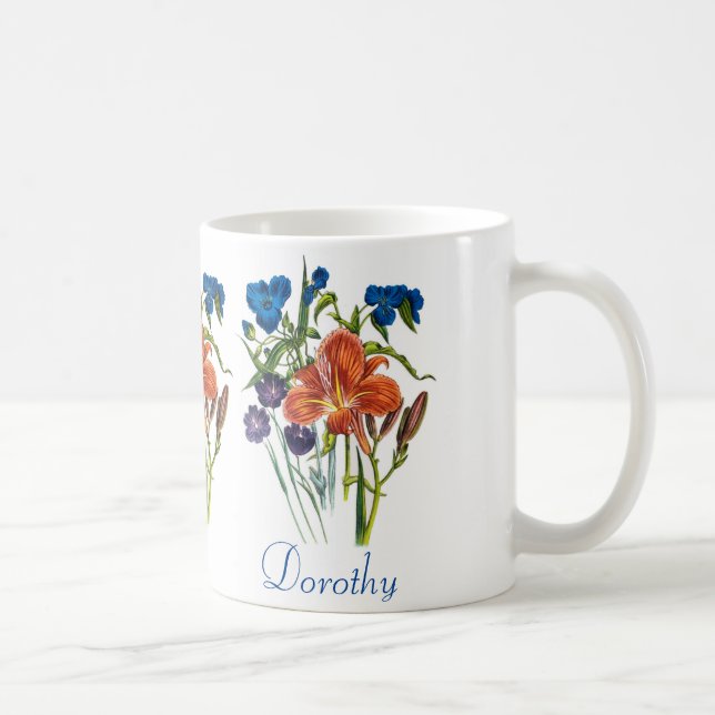 Taza De Café Spiderwort y Daylily personalizados (Derecha)