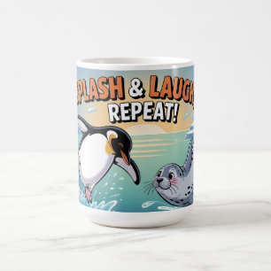 Taza De Café "Splash & Laugh" Caprichoso Pingüino Ártico y Foca