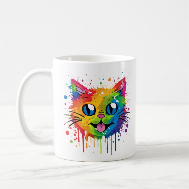 Taza De Café Splat Cat Rainbow Design Mug (Izquierda)