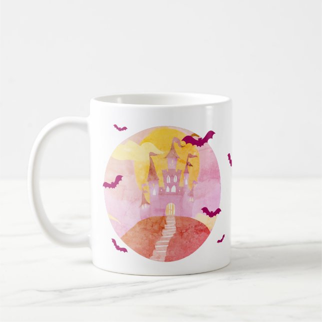 Taza De Café Spooky Castle on Hill Bats Halloween (Izquierda)