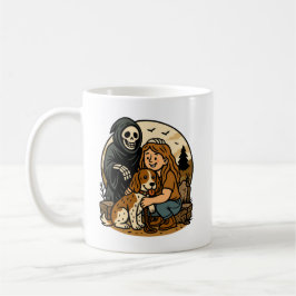 Taza De Café Spooky Grim Reaper with Girl and Dog Skeleton Art