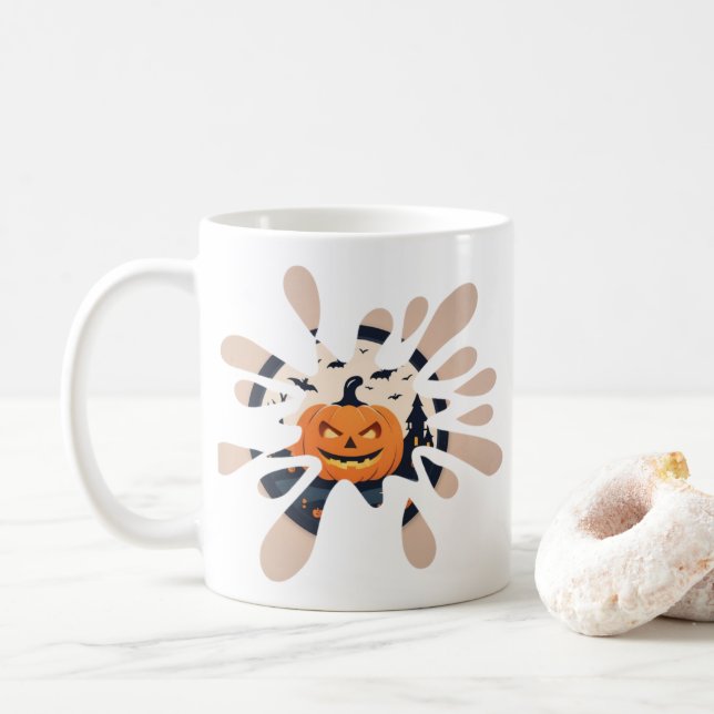 Taza De Café Spooky Pumpkin Splash Halloween Mug (Con donut)