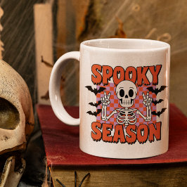 Taza De Café Spooky Season" Halloween – Cute Skeleton with Bats