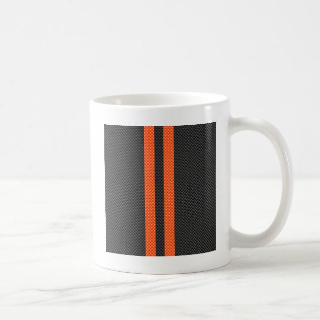 Taza De Café Sporty Vibrant Naranja Stripes Carbon Fiber Style (Derecha)