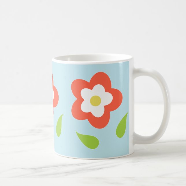 Taza De Café Spring Bubble Flowers (on Blue)  (Derecha)