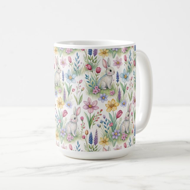Taza De Café Spring Bunny Garden Pattern (Anverso derecho)
