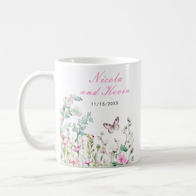 Taza De Café Spring Green Butterfly Floral Wedding (Izquierda)