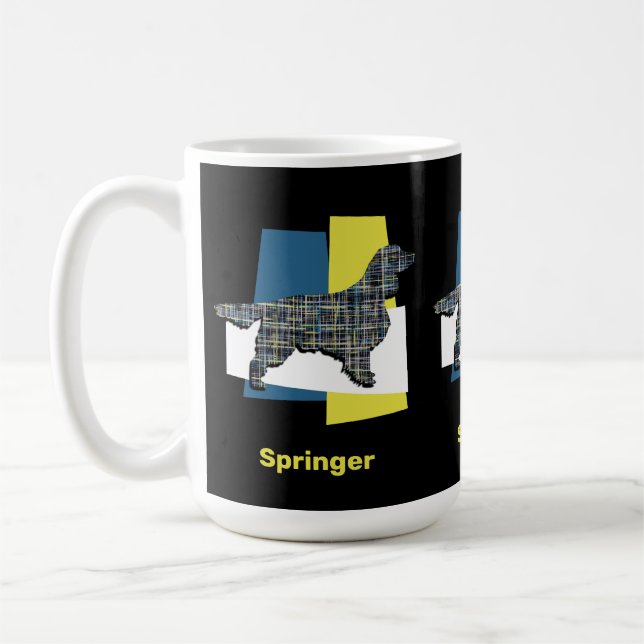 Taza De Café Springer Spaniel Cute Mascota Perro Silhouette Y&B (Izquierda)