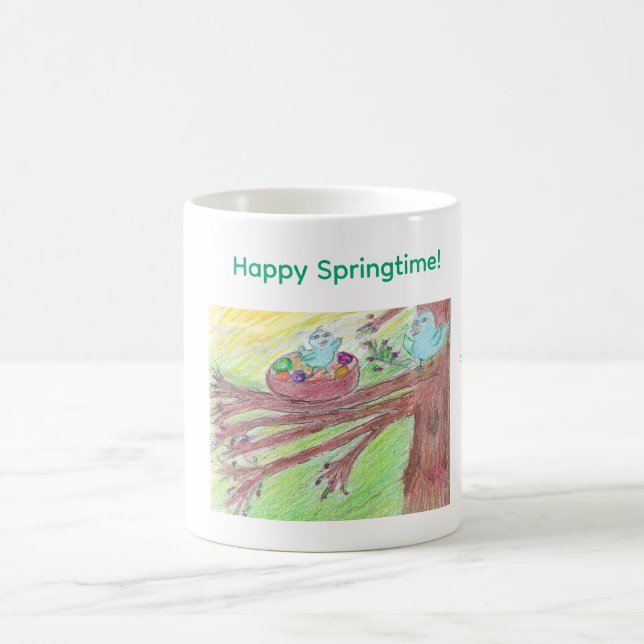 Taza De Café Springtime coffee mug with baby and mother bird  (Centro)