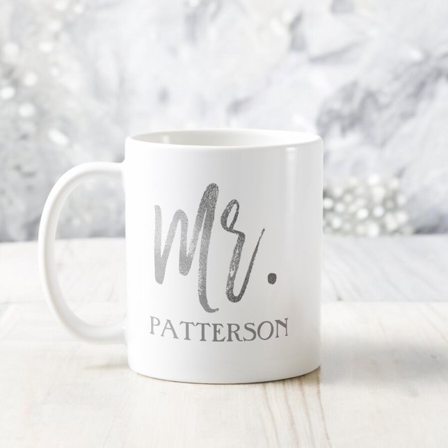 Taza De Café Sr. Apellido Relieve metalizado plateado Wedding D (Subido por el creador)