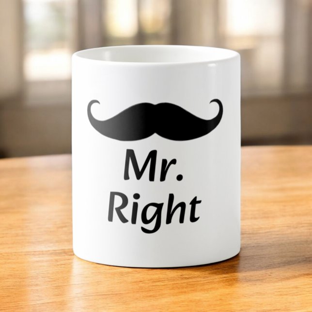 Taza De Café Sr. Derecha Mustache Diversión Pareja de Coinciden (Subido por el creador)