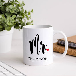 Taza De Café Sr. Modern Black Script Personalized Boda