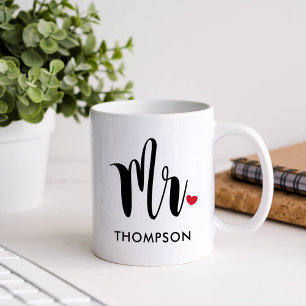 Taza De Café Sr. Modern Black Script Personalized Boda