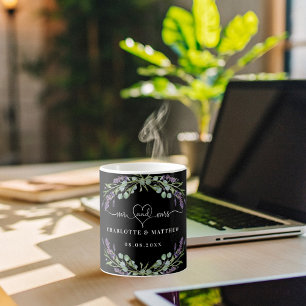 Taza De Café Sr. mrs recién casados lavender boda negro