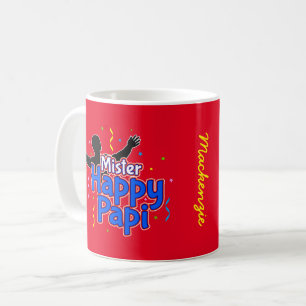 Taza De Café Sr. Papi Feliz con Tu Nombre en ROJO