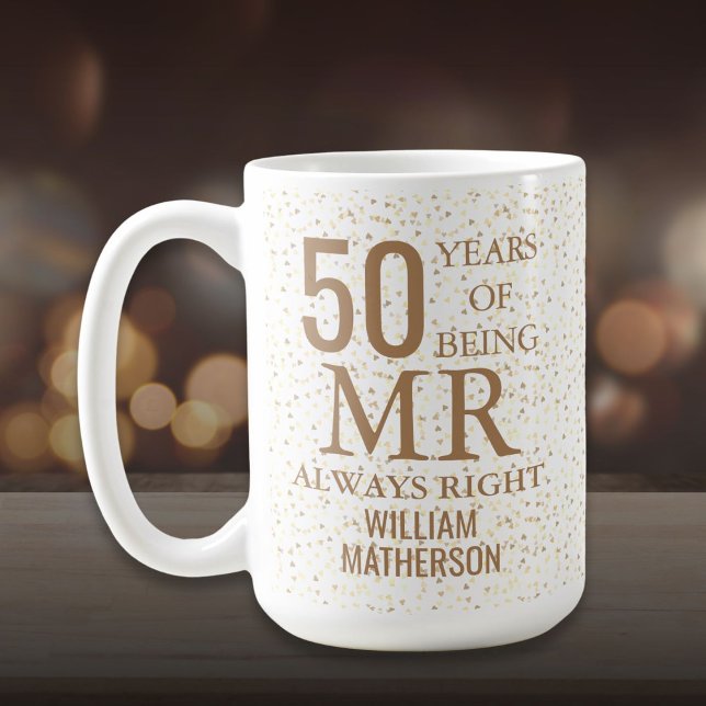 Taza De Café Sr Siempre Correcto Diversión 50 Aniversario Coraz (Mr Always Right Fun 50th Anniversary Gold Hearts Coffee Mug)