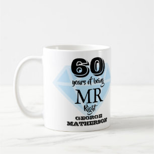 Taza De Café Sr. Sra. Right Diversión Diamante 60 Aniversario