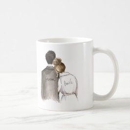 Taza De Café Sr. y señora futuros hombre del pelo negro y novia