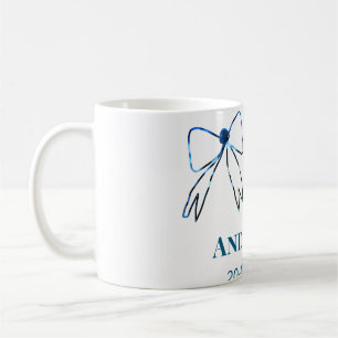 Taza De Café Sr y Sra agregar nombre fecha boda favor lazo azul