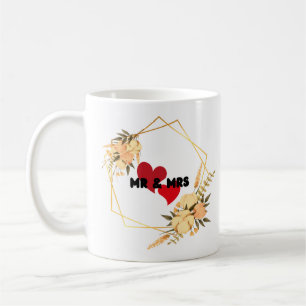 Taza De Café Sr. y Sra., Boda Minimalista de Brown, 2 corazones