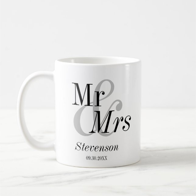 Taza De Café Sr. y Sra. Minimal Modern Boda Gift (Izquierda)
