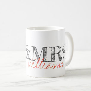 Taza De Café Sr. y Sra. NAME Modern Typography Newlyweds Boda