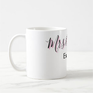 Taza De Café Sra agregar nombre apellido negro rosa año moderno