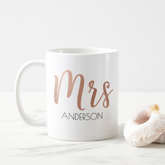 Taza De Café Sra. Coffee Mug personalizada | Oro Rosa (Con donut)