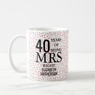 Taza De Café Sra. Correcta 40 Aniversario Corazones de Rubí