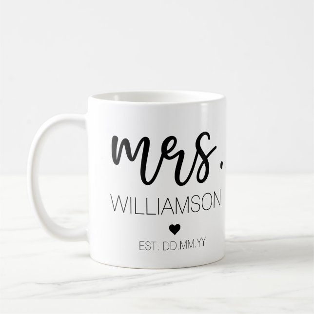 Taza De Café Sra. Elegant Custom Name Boda New Couple Gift (Izquierda)